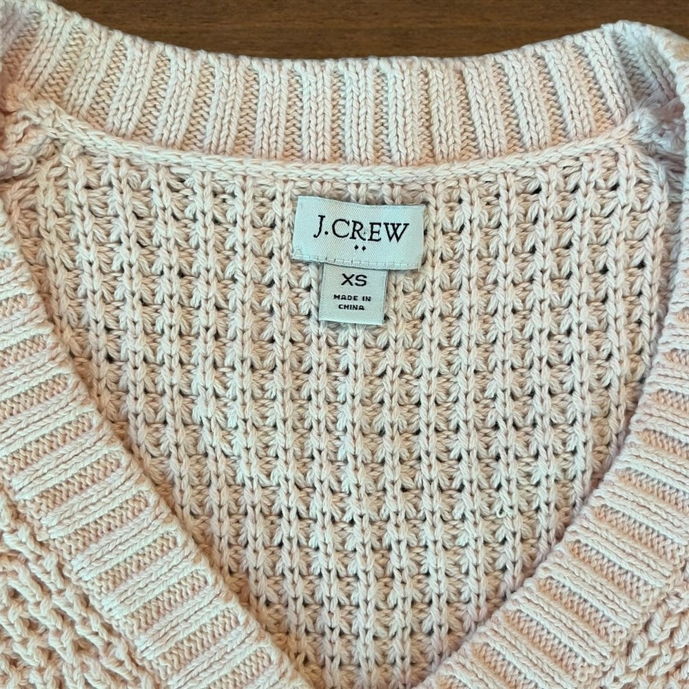 J.Crew Cotton Crochet Knit V-Neck Sweater Blush Pink XS - Picture 10 of 14
